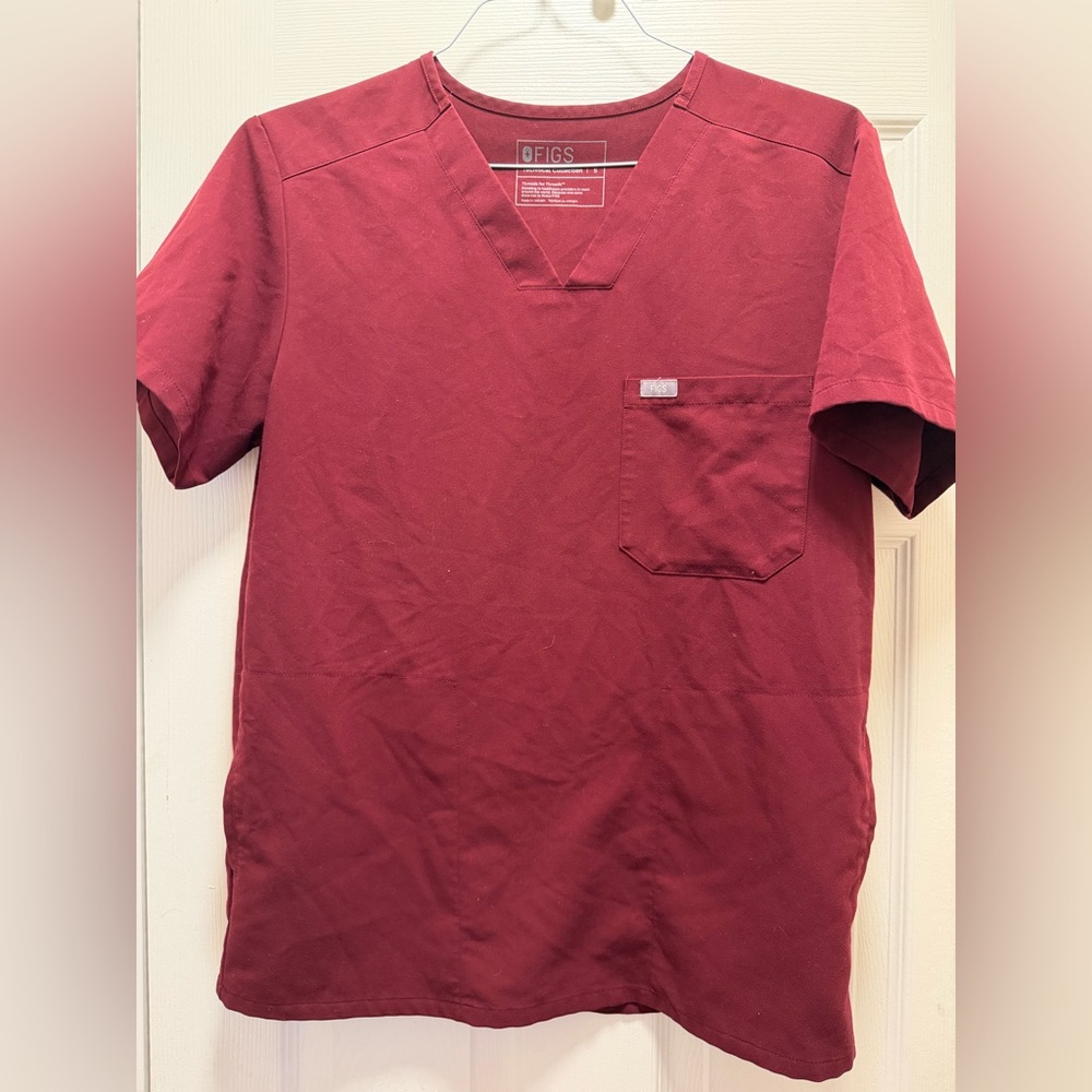 Figs Men's Deep Red Maroon Short Sleeve Tee